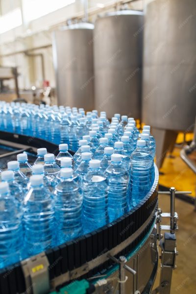 bottling-plant-water-bottling-line-processing-bottling-pure-spring-water-into-blue-bottles-selective-focus_473712-1389